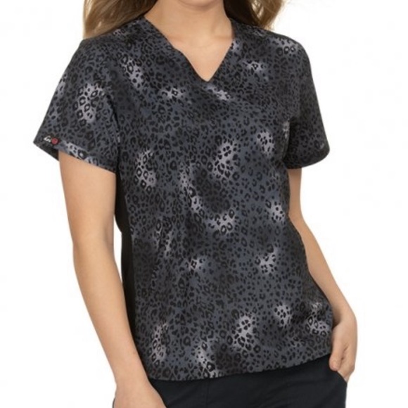 Koi Lite Scrub Top - Black & Grey Cheetah Print - Picture 4 of 5